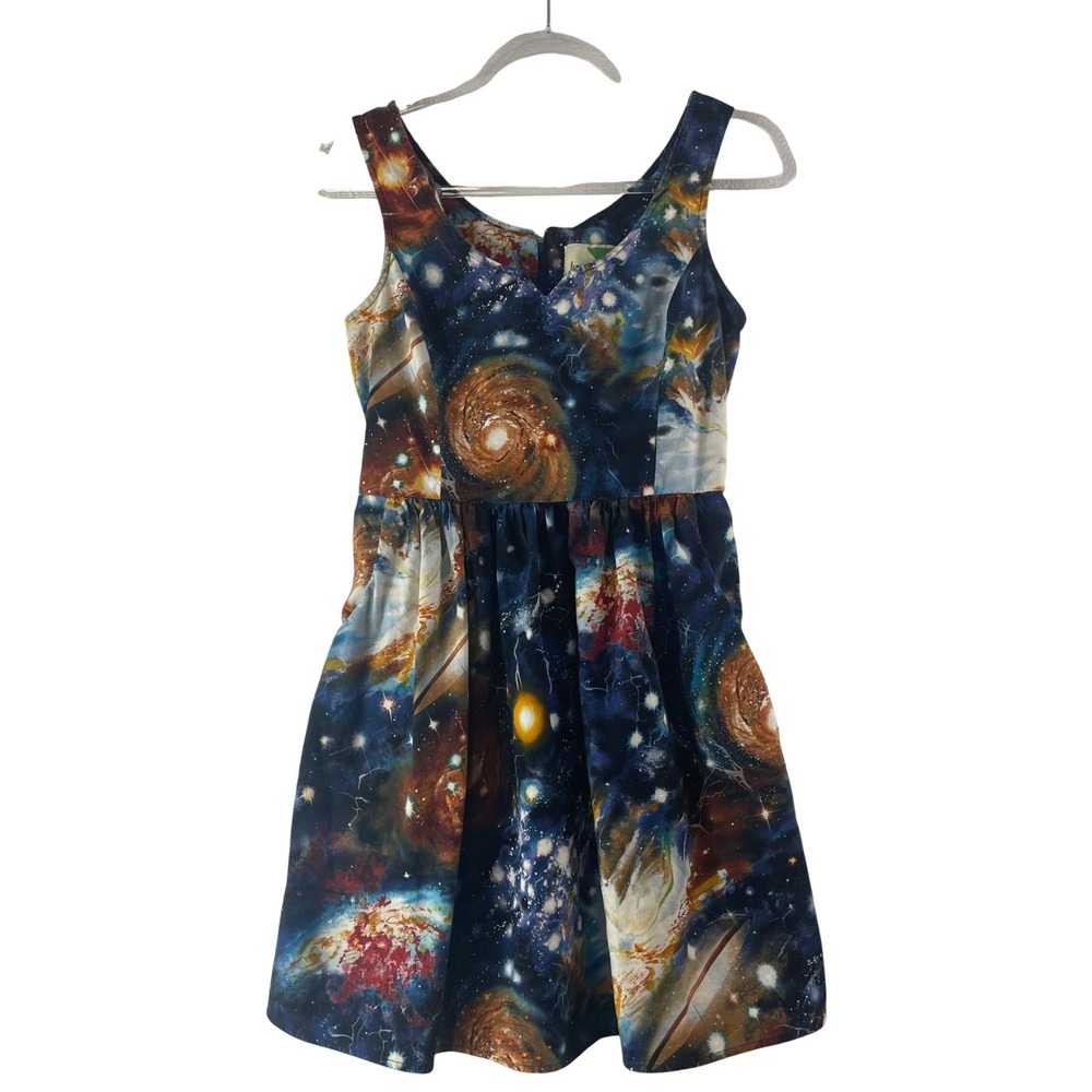 Fervour Galaxy Print Dress Women Medium Multicolor Space Celestial Fit & Flare